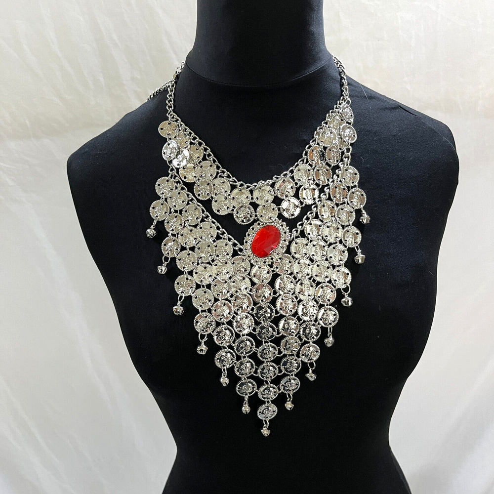 Bohemian Two Tier Silver Coin Boho Necklace